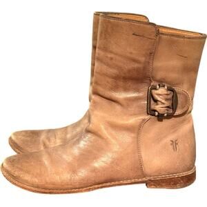 Frye Veronica Flex Leather Ankle Bootie Beige Tan Buckle Biker Moto Women's 8.5